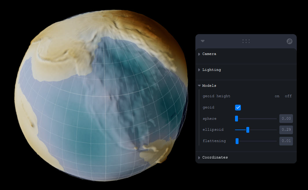 Online geodesy tool for visualizing the differences between the sphere, ellipsoid, and geoid. <a href='https://ubcemergingmedialab.github.io/geomatics-textbook/viz/geodesy-viz/'>Click here to access the interactive tool.</a> Floria Gu, CC-BY-SA-4.0.